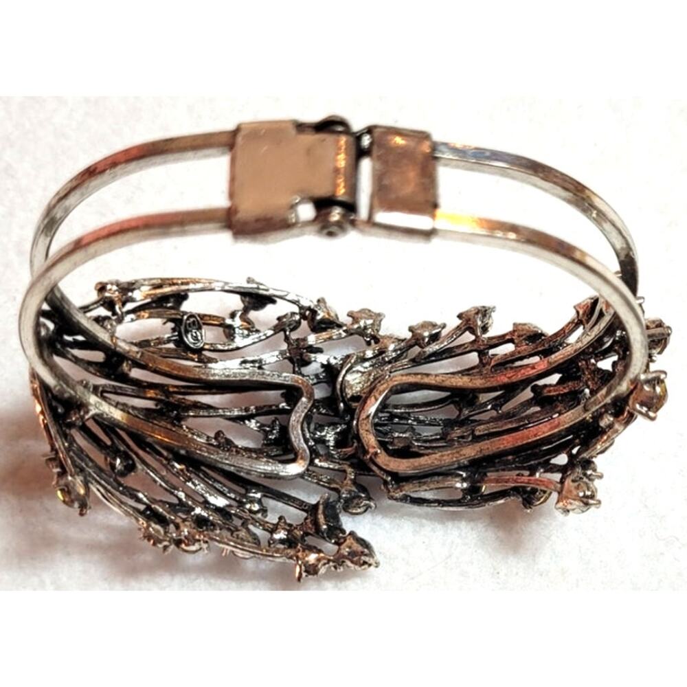 Rhinestone Clamper Bracelet Purple Pink AB Silvertone Metal Boho Fairy Cottage - Picture 11 of 12